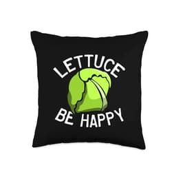 Funny Plant Based Diet Vegetarian & Vegan Designs Lettuce Be Happy Cute Vegan Vegetarian Vegetables Salad Throw Pillow, 16x16, Multicolor