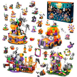 MANNY HOME Halloween Advent Calendar 2024 - Halloween Building Blocks Holiday Gifts for kids Teen 31 Days Surprise Gift Box Halloween Countdown Calendar for Girl Boys 6 In 1 Pumpkin Cart House Block Toy Set (Pumpkin Cart)