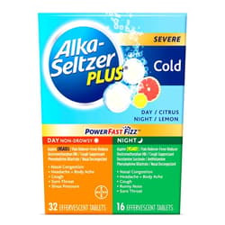 Alka-Seltzer Plus Severe, Cold Day Night Medicine for Adults, PowerFast Fizz Effervescent Tablets, Fast Relief of Nasal Congestion, Sinus Pressure, Runny Nose, Cough, Sore Throat & Fever, 48ct