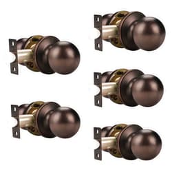 knobelite(5 Pack Hall/Closet Room Round Door Knob,Passage Function for Hall/Closet,Interior Door Door Lock Handle Oil Rubbed Bronze Finish, Keyless(Non-Locking Knobs) Interior Door Handles Locks
