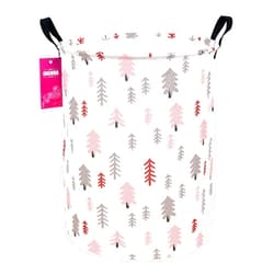 INGHUA Laundry Hamper Large Canvas Fabric Lightweight Storage Basket/Toy Organizer/Dirty Clothes Collapsible Waterproof for College Dorms, Boys and Girls Bedroom,Bathroom(Pink pine tree)