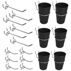 G.CORE Pegboard Hooks Cups Accessories - 18 Pack Pegboard Display 2 & 4 inch Flat Brackets Small Hanging Cups for 1/8