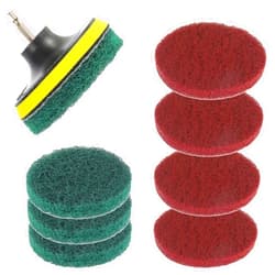 EPLZON 4 Inch Scrub Drill Brush Power Scouring Pads Household Cleaning Set for Kitchen Bathroom 4 Red Pads 4 Green Pads 1 Drill Attachment and 1 Universal Shaft