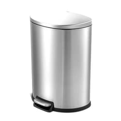 QUALIAZERO 50L/13Gal Heavy Duty Hands-Free Stainless Steel Commercial/Kitchen Step Trash Can, Fingerprint-Resistant Soft Close Lid Trashcan, 13Gal, D Shape
