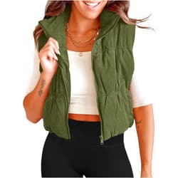 Tankaneo Womens Cropped Puffer Vest Corduroy Lightweight Sleeveless Padded Coat Zip Up Warm Outerwear