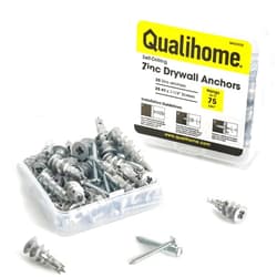 Qualihome Zinc Self Drilling Drywall Anchor Hollow Wall Anchor Kit With Screws - Metal Self Drilling Drywall Anchors With Wide Screw Fins - #8 Zinc Drywall Anchors Heavy Duty (25 Pack)