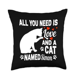 YO MINUS Personalized Cat Name Simon Cute Kitten Pet Lover Throw Pillow