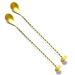 BRIOUT 2 Pcs Bar Spoon, 12 Inches Long Handle Drink Stirrer, Stainless Steel Bar Cocktail Mixing Spoons with Round Base for Stirring, Gold