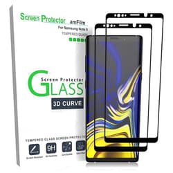 amFilm Screen Protector for Samsung Galaxy Note 9, Full Screen Coverage Screen Protector, 3D Curved Tempered Glass, Dot Matrix with Easy Installation Tray (Black), 2 Pack