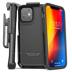 Encased Rebel Armor Belt Clip Holster Case Compatible with iPhone 12 Mini Shockproof Full Body Cover with Holder (Black)