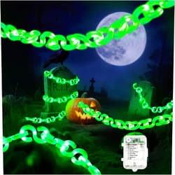 Kenburg Chain Lights Halloween Decorations - 10 Ft 160 LED String Lights with Waterproof, 8 Lighting Modes and Timer Function, Battery Operated Props Chains for Outdoor Indoor - Green
