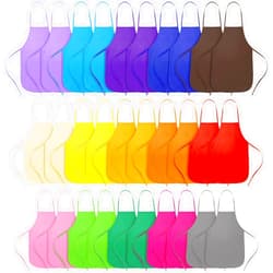 DEAYOU 30 Pack Kids Painting Apron, 15 Colors Non Woven Children Fabric Artist Aprons, Colorful Kids Art Smock for Home, Kitchen, Classroom, Community Event, Party, Crafts and Art Painting Activity