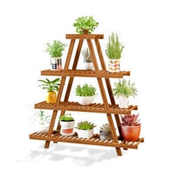Tesouro 4 Tiers Plant Stand Indoor Outdoor Large Wood Plant Shelf, Flower Holder Ladder Plant Rack Multiple Planter Display for Living Room Corner Balcony Office Lawn Patio Garden (4 Tiers)