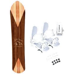 Symbolic 143cm Symbolic Timber Woodgrain Powder Snowboard & White Bindings & Leash System Package