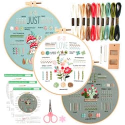 Ohcol 3 Sets Embroidery Kit for Beginners Adults,Easy to Learn 33 Different Stitches DIY Kits,Needlepoint Kits for Adult Hand Crafts Includes Stamped Flower Pattern,Instruction,Hoop,Threads,Tools