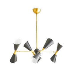 Generic Italian Arteriors Chandelier Mid Century Brass Sputnik Urchin Stilnovo Light, Black