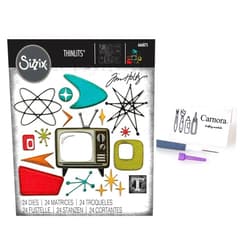 Tim Holtz Sizzix Thinlits Atomic Retro Die Vault Set, Vintage TV Set and More, 24 Pieces with Carnora Release Tool, Released March 2025