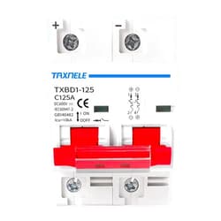 TAXNELE DC MCB Miniature Circuit Breaker 2P 80A 100A 125A 600V Solar Mini Circuit Breaker Battery Switch DIN Rail Mount Short Circuit Protection Disconnect Switch Isolator for Solar PV System (125A)