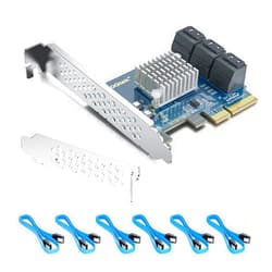 10Gtek PCIe SATA Card 6 Port with 6 SATA Cables and Low Profile Bracket, 6Gbps SATA3.0 Controller PCI Express Expansion Card, X4, Support 6 SATA 3.0 Devices