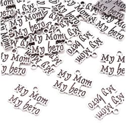 PH PandaHall Pandahall 20pcs My Mom My Hero Alloy Pendants Antique Silver Words Charms Tibetan Style for Mother's Day Theme Jewelry Making Bracelet Keychain