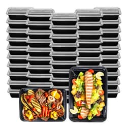 Klex Meal Prep Containers with Airtight Lids, BPA Free, Reusable Plastic Food Container, 24 oz, Rectangular, Black/Clear, 50 Sets