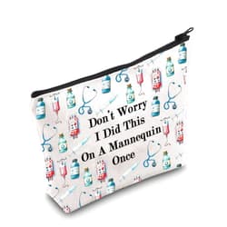 JXGZSO Nurse Makeup Bag With Zip Don't Worry I Did This On A Mannequin Once Nurse Life Cosmetic Bag Nurse Appreciation Gift