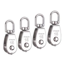 Rocaris 4 Pack M15 Lifting Single Pulley Block 304 Stainless Steel Crane Swivel Hook Double Pulley Roller Loading
