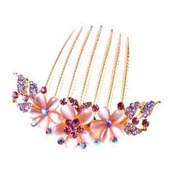 AnVei-Nao Womens Girls Rhinestones Flower Hair Combs Pins Hair Accessories Purple