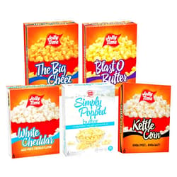 Jolly Time Microwave Popcorn Variety Pack, 6 Sharing Size Bags Per Carton, (1) Blast O Butter, (1) The Big Cheez, (1) Kettle Corn, (1) White Cheddar, and (1) Simply Popped Butter