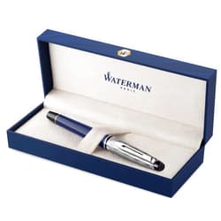 Waterman Expert Rollerball Pen | Metal & Blue Lacquer | Chiselled Cap | Black Ink | Gift Box
