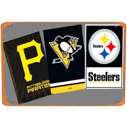 Muecddoa Vintage Metal Signs,Funny COMBO: Pittsburgh, Pennsylvania Sports Teams 3-Poster Combo (Steelers, Penguins, Pirates) Poster Sign Wall Art Decor Plaque for Musical Man Cave Farmhouse Bar Pub Club Cafe Bathroom Movie Poster Tin Sign 8x12 inch