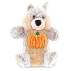 DolliBu Super Soft Plush Wolf Plush Hand Puppet Stuffed Animal with Pumpkin Decor - Pumpkin Plush Animal for Fall, Halloween and Thanksgiving, Pumpkin Toy for Baby, Kids, Adults - 9.5 Inches
