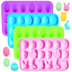 JOERSH Easter Silicone Chocolate Molds, 4 Packs Egg Rabbit Bunny Shaped Candy Mold Non Stick Baking Pan for DIY Chocolate, Fondant, Gummy, Jelly, Hot Chocolate Bomb, Cake Topper