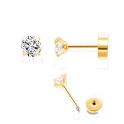 Renkovte 4mm CZ Flat Screw Back Stud Earrings,14K Gold Small Cubic Zirconia Earrings for Helix Cartilage Tragus Earlobe Piercing Jewelry Gift for Women(4mm CZ, Gold)