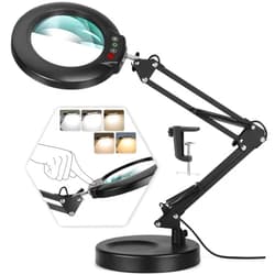 Drdefi 10X Magnifying Glass with Light and Stand, 5 Color Modes Stepless Dimmable 2-in-1 Desk Lamp with Clamp, Hands Free LED Lighted Magnifier with Light for Craft Hobby Painting Reading Repair Close Works