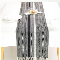 The Art Box Boho Cotton Fabric Table Runner Black - 15x108 inch Morden Farmhouse Braided Stripe Kitchen Dining Table Runner Fringe for Wedding Home Decor