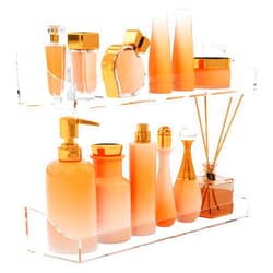 XQIGI Acrylic Shower Shelves, 2 Pack Self Adhesive Bathroom Clear Floating Shelf Wall Mounted Thick Storage and Decor Rv Accessories Display No Drilling Organization Home Apartment Essentials