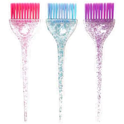 Colortrak 3 Pack Hair Color Brush Set with Glitter Handles for Highlighting, Tint and Coloring Hair Sections - Soft Feathered Bristles Hair Color Application 3.5 x 11 inch