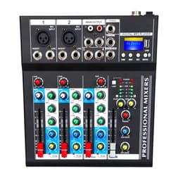 Depusheng HT4 Bluetooth Compatible Professional Portable Digital DJ Console w/USB 4 Channel Mixer Audio Interface-Mixing Boards For Studio Recording, Black