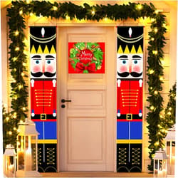 Blulu 3 Piece Nutcracker Christmas Decorations Soldier Model Banners with Xmas Wreath Banner Nutcracker Porch Sign with String Lights Christmas Party Decor for Outdoor Indoor Home(Classic)