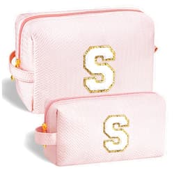 YOOLIFE Best Friend Birthday Gifts for Women Her, Initial S Travel Cute Makeup Bag Large Make Up Bag Cosmetic Bags for Women Pink Stuff Bag Personalized Gifts for Women Teen Girlfriend Mom Sister S