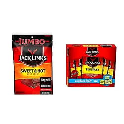 Jack Links Jack Link’s Beef Jerky, Sweet & Hot, 5.85 oz. Sharing Size Bag – Meat Snack with Sweet Seasonings & Hot Spices, 10g of Protein, 80 Calories, 5, 0.625 oz. Bags, 7g of Protein Sweet & Hot Beef Jerky + Beef Jerky