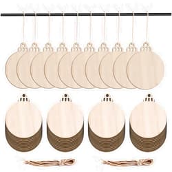 KSPOWWIN 50pcs Round Blank Wood Slices with Holes for DIY Christmas Ornaments Hanging Decorations, 3.5