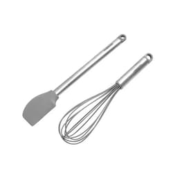Farberware Professional 2 Piece Baking Set with Stainless Steel Wire Whisk and Stanless Steel Handle, Grey Silicone Head Spatulas For Beating, Blending, Mixing, and Scraping