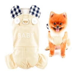 SMALLLEE_LUCKY_STORE Pet Clothes Costume Cute Plaid Bunny Ears Puppy Overalls for Small Dogs Cats with D-ring Shirt Pants Outfits Yorkie Chihuahua One Piece Jumpsuit,Khaki,S