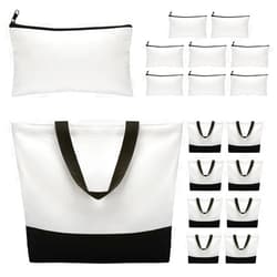 Reginary 16 Pieces Canvas Tote Makeup Bag Blank Plain Large Reusable Grocery Shopping Cloth Bags with Handles DIY Craft Canvas Pencil Case with Zipper Cosmetic School Supplies