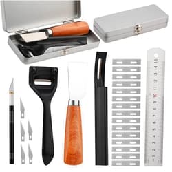 TLKKUE Leather Skiver Carving Knife Metal Sharp Skiving Beveler Tools Safety Beveler Leather Cutting Tool for Bag Wristband Belt Leather DIY Craft