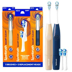 Spinbrush Smart Clean Value Pack, Battery Powered Electric Toothbrush for Adults, 2 Brushes & 2 Replacement Heads