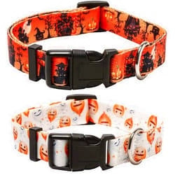 Lamphyface 2 Pack Halloween Dog Collar Adjustable Pumpkin Pattern