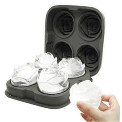 Bongpuda 2.5 Inch 3D Silicone Rose Ice Molds,Large Flower Ice Cube Molds,4 Cavity Fun Ice Tray Shapes,Easy Release,For Cocktail,Brandy,Juice,Wine,Whiskey,Bourbon(Grey)